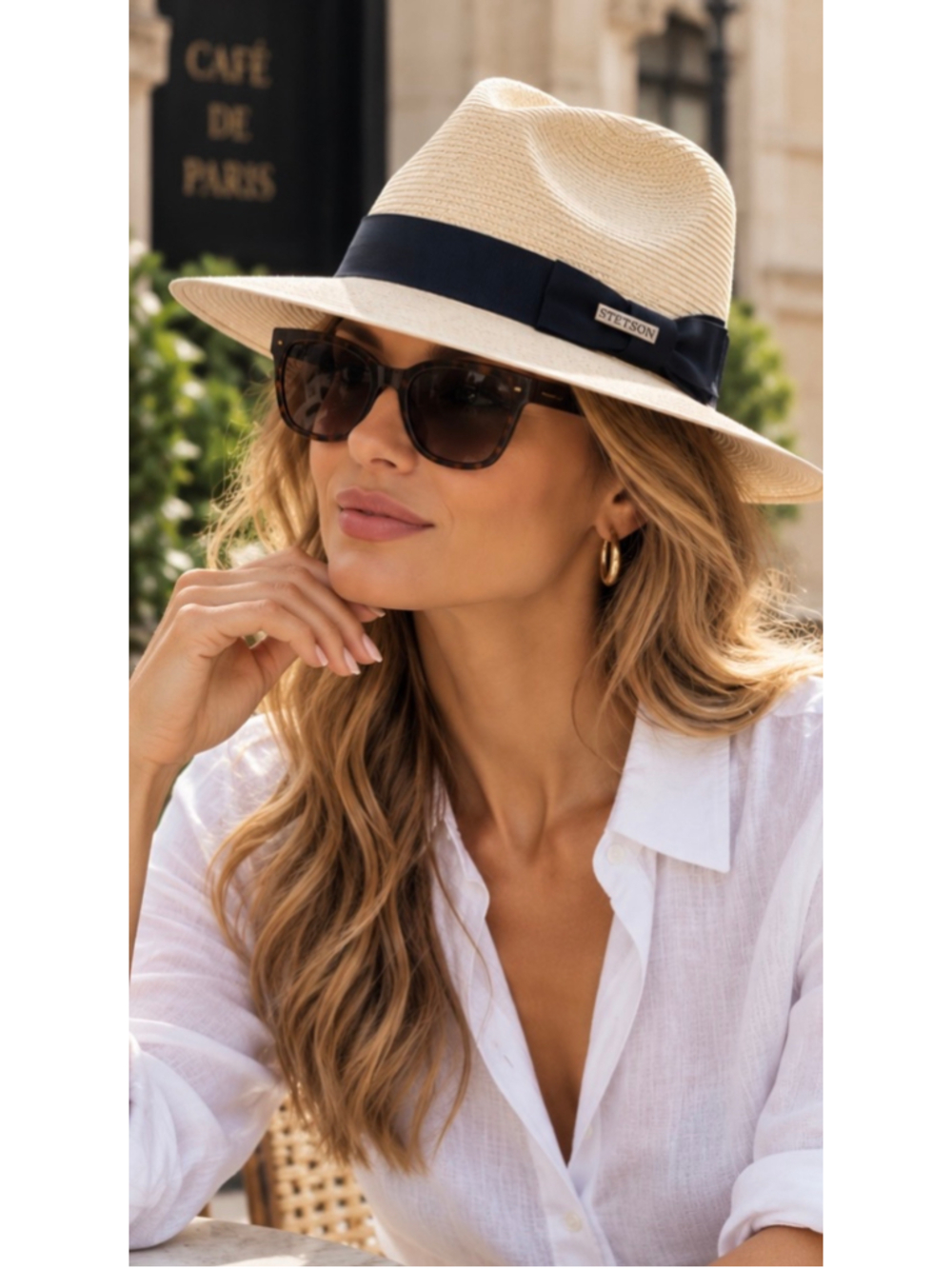 Women's Stetson Aripeka Fedora Hat Size L Beige Black Straw Bow New w Tags